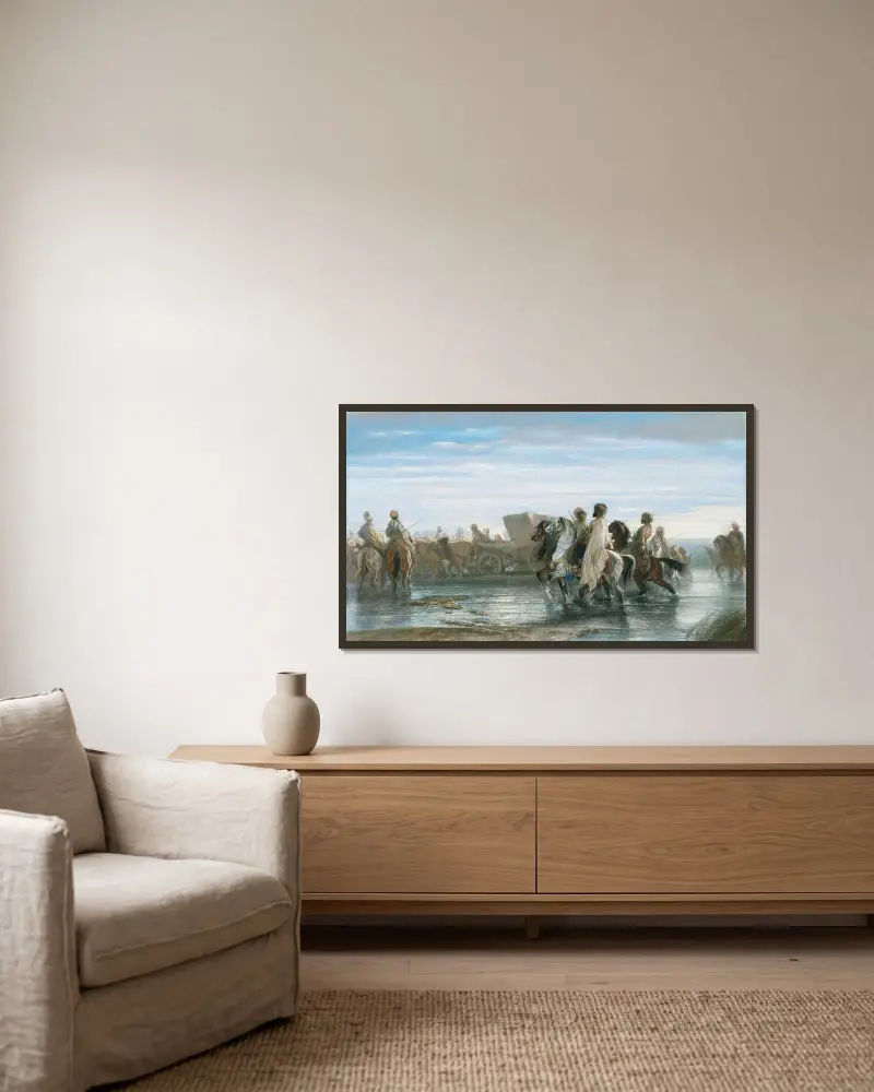 Durchquerung eines Flusses von Alexandre-Gabriel Decamps gerahmt an einer Wand