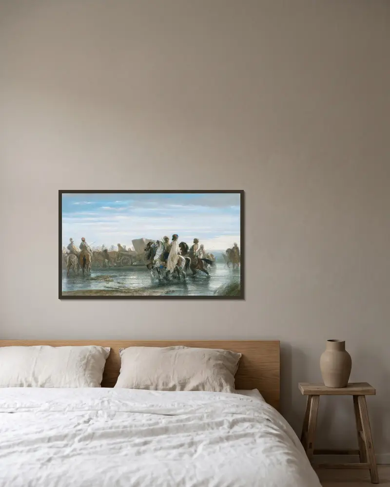 Durchquerung eines Flusses von Alexandre-Gabriel Decamps gerahmt an einer Wand