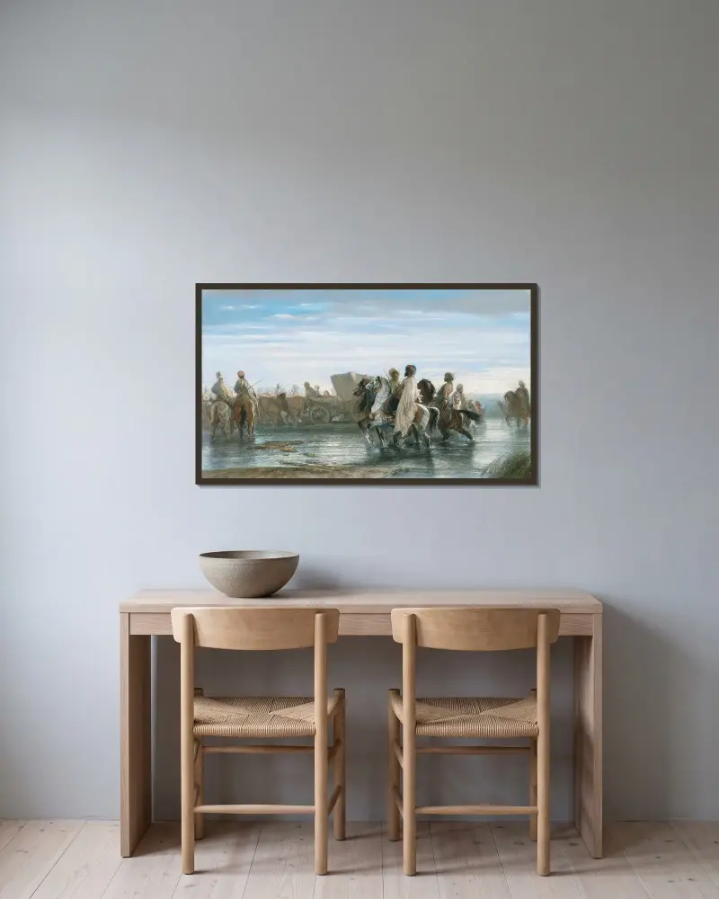 Durchquerung eines Flusses von Alexandre-Gabriel Decamps gerahmt an einer Wand