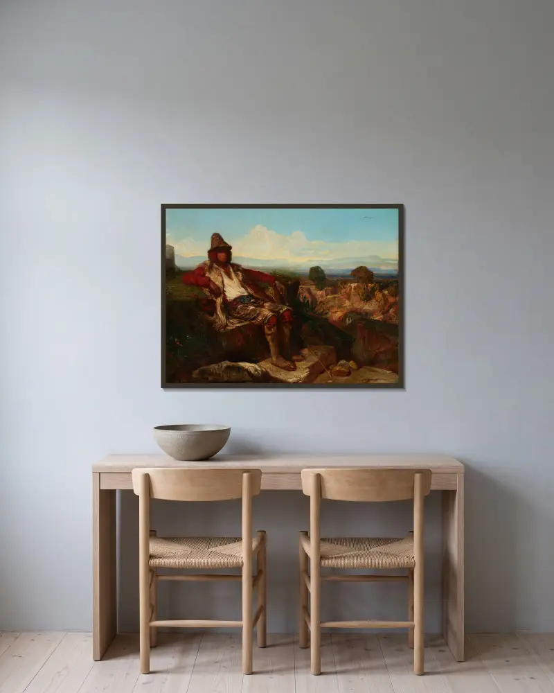 Goatherd of the Abruzzi av Alexandre-Gabriel Decamps inramad på en vägg