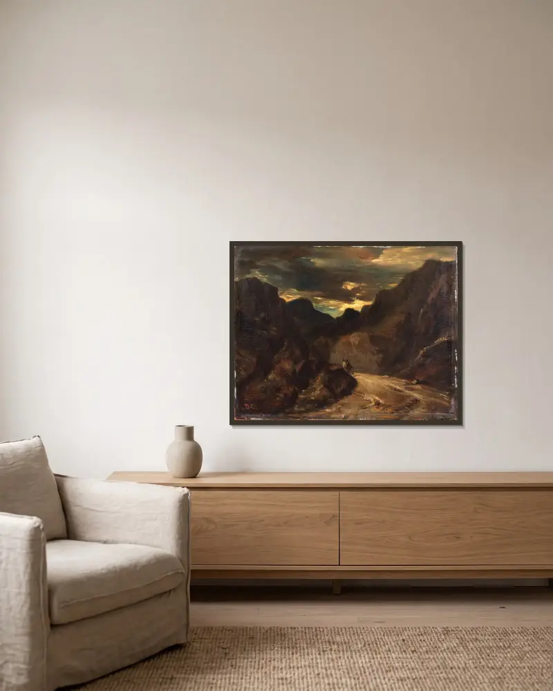 Förbigående på andra sidan av Alexandre-Gabriel Decamps inramad på en vägg