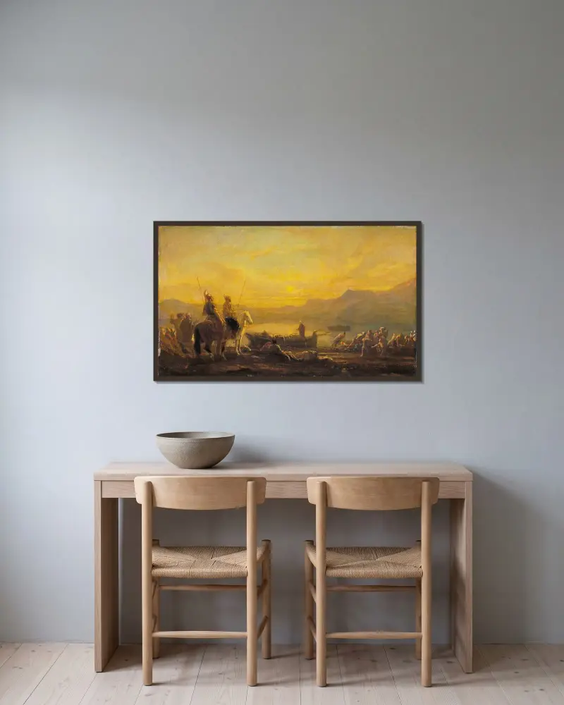 Der wunderbare Fischzug von Alexandre-Gabriel Decamps gerahmt an einer Wand