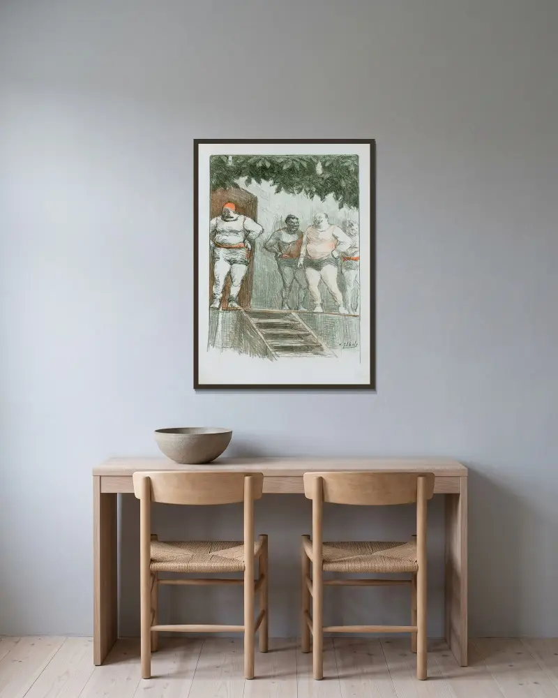 Originalteckning för Les Maîtres de l’Affiche av Henri-Gabriel Ibels inramad på en vägg