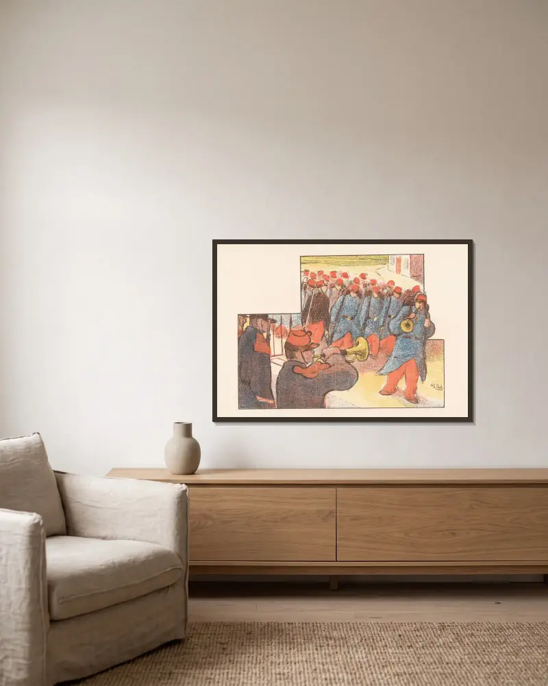 Militärparade von Henri-Gabriel Ibels gerahmt an einer Wand