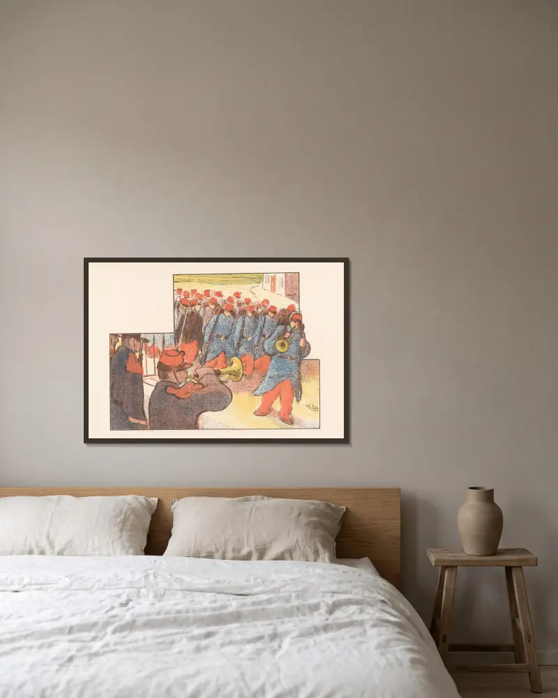 Militärparade von Henri-Gabriel Ibels gerahmt an einer Wand