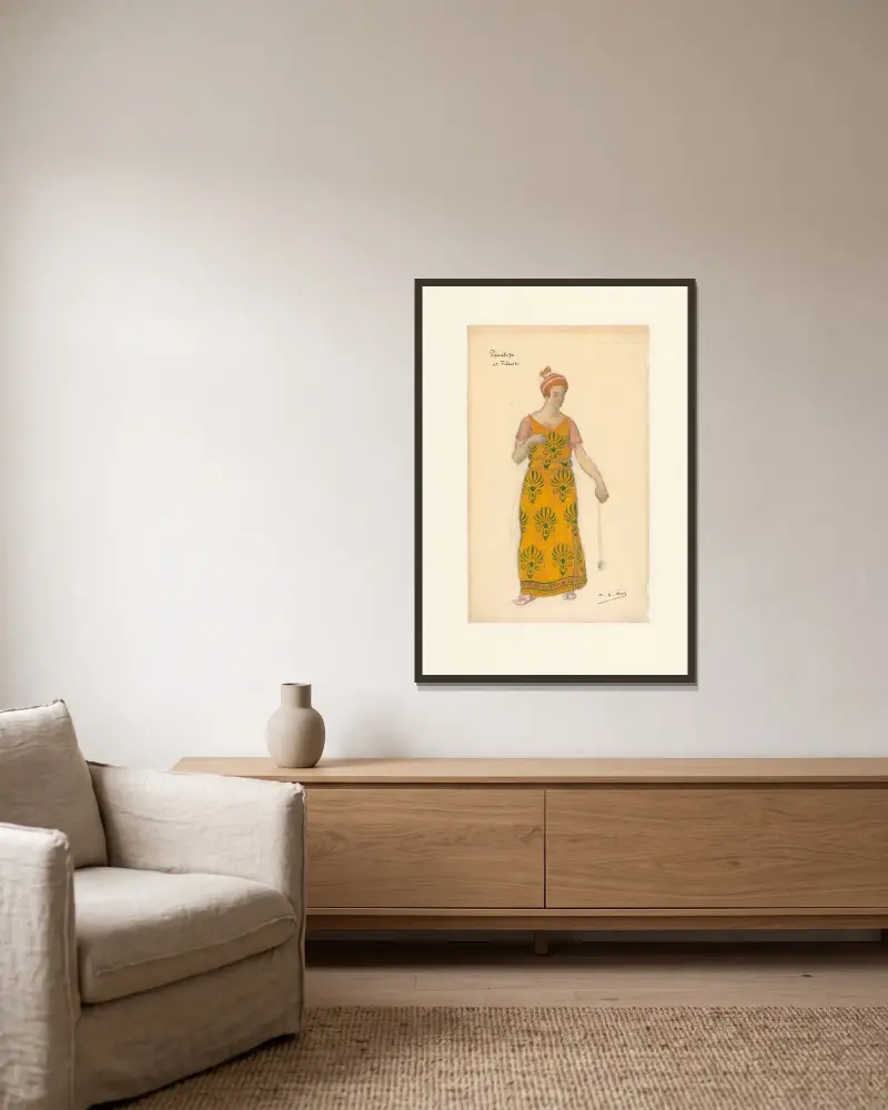 Pénélope – maquette de costume – Mélanthe, première fileuse (Lucy Vuillemin) av Henri-Gabriel Ibels inramad på en vägg