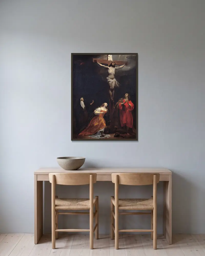Ukřižování, Gabriel Metsu v rámu na stěně