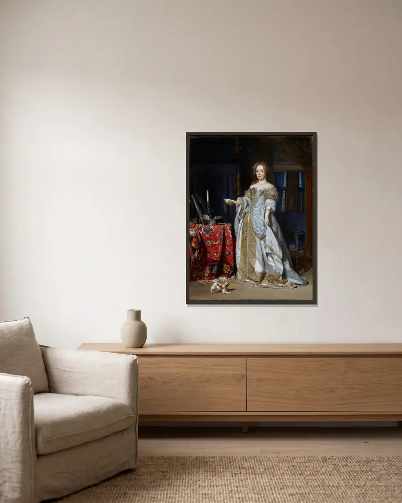 Portrait of Lucia Wijbrants av Gabriel Metsu inramad på en vägg