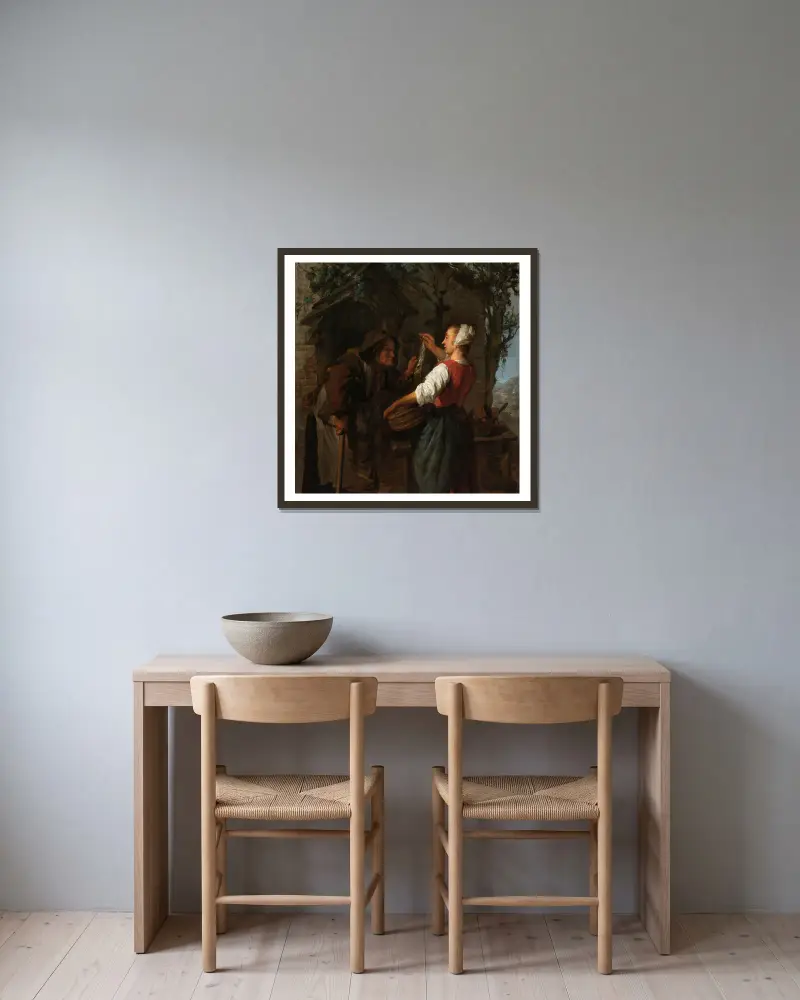 Der Heringsverkäufer von Gabriel Metsu gerahmt an einer Wand