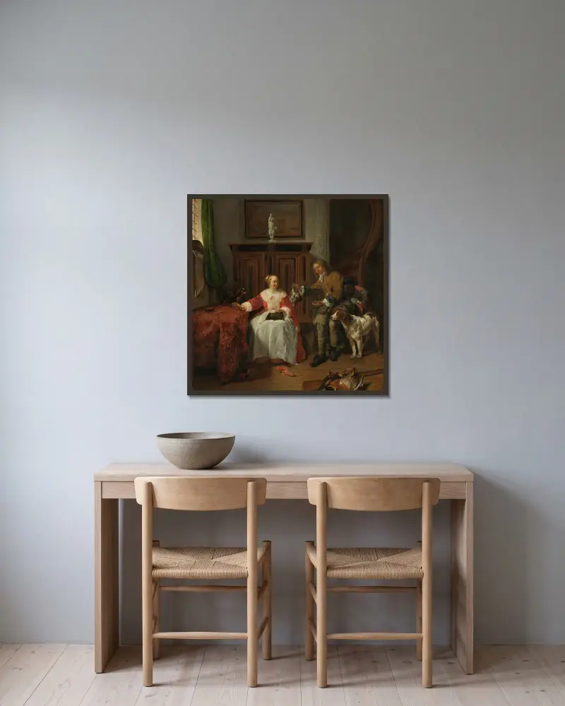 Jägarens present, Gabriel Metsu v rámu na stěně