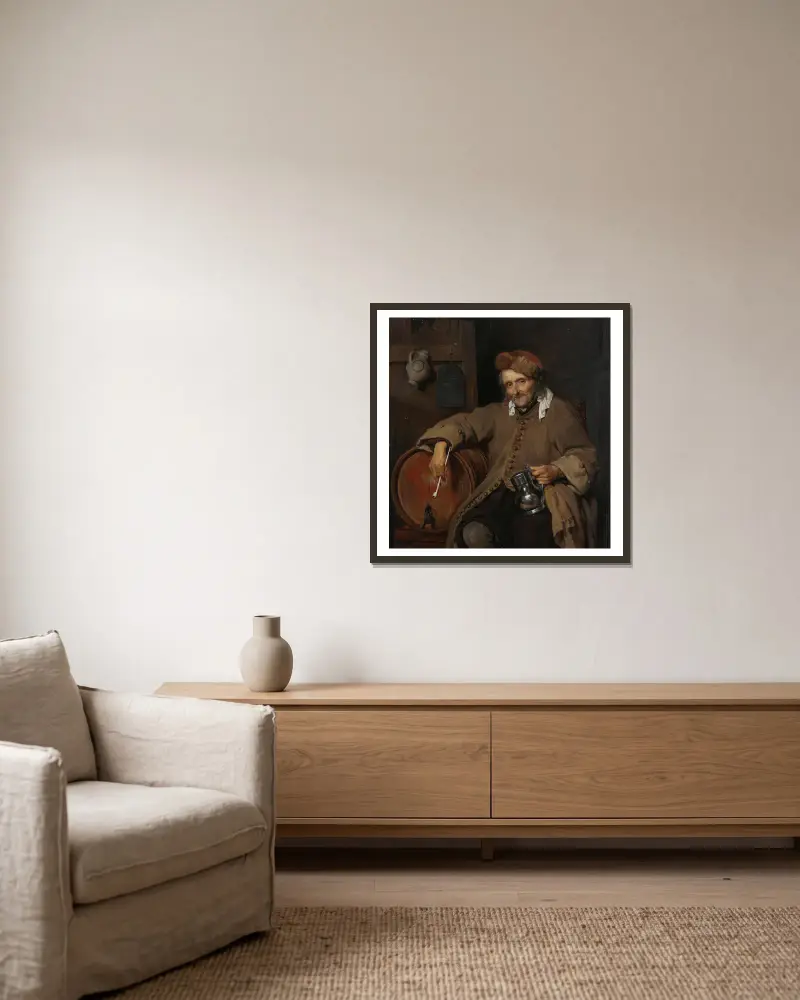 Der alte Trinker von Gabriel Metsu gerahmt an einer Wand