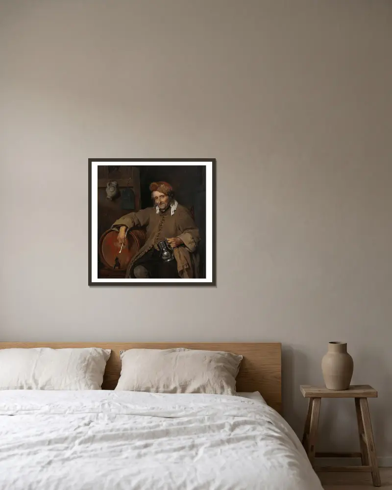 Der alte Trinker von Gabriel Metsu gerahmt an einer Wand