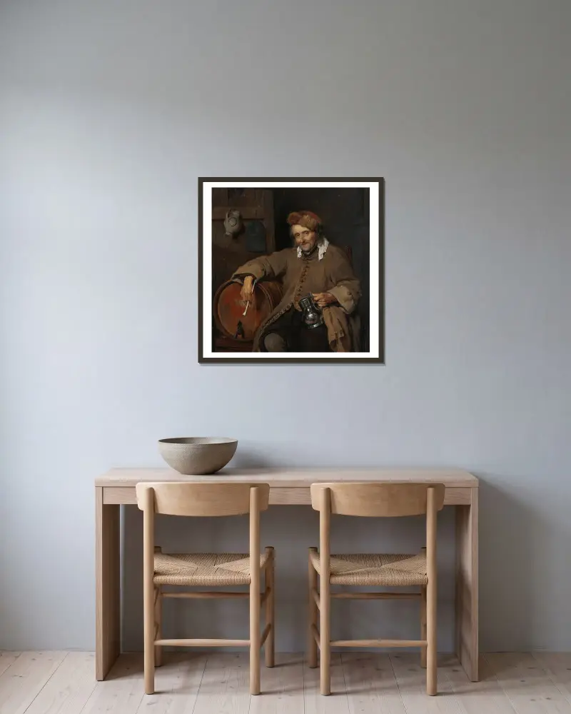 Der alte Trinker von Gabriel Metsu gerahmt an einer Wand