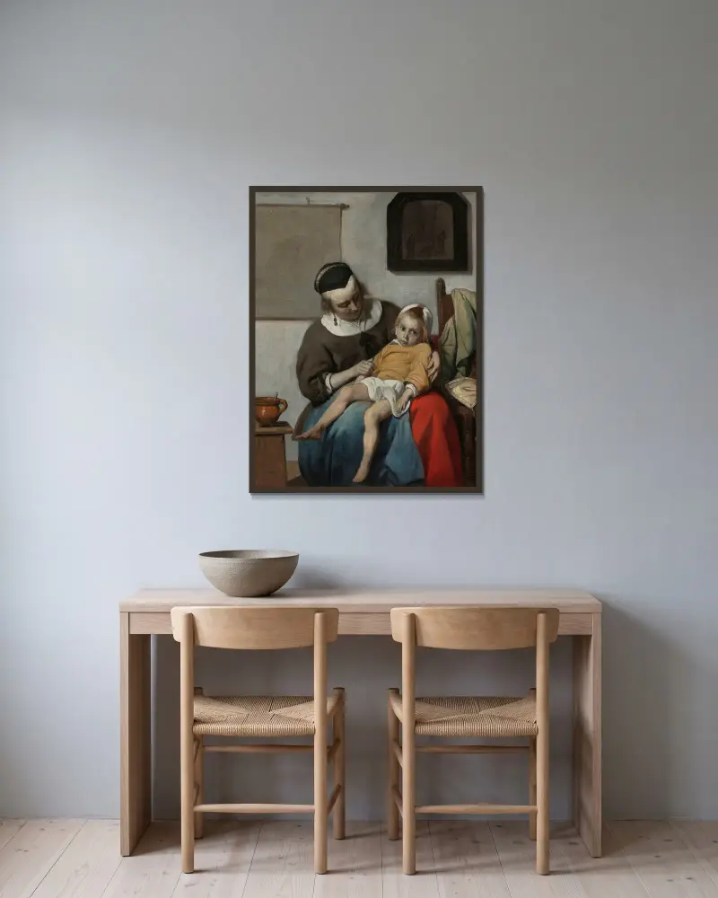 Nemocné dítě, Gabriel Metsu v rámu na stěně