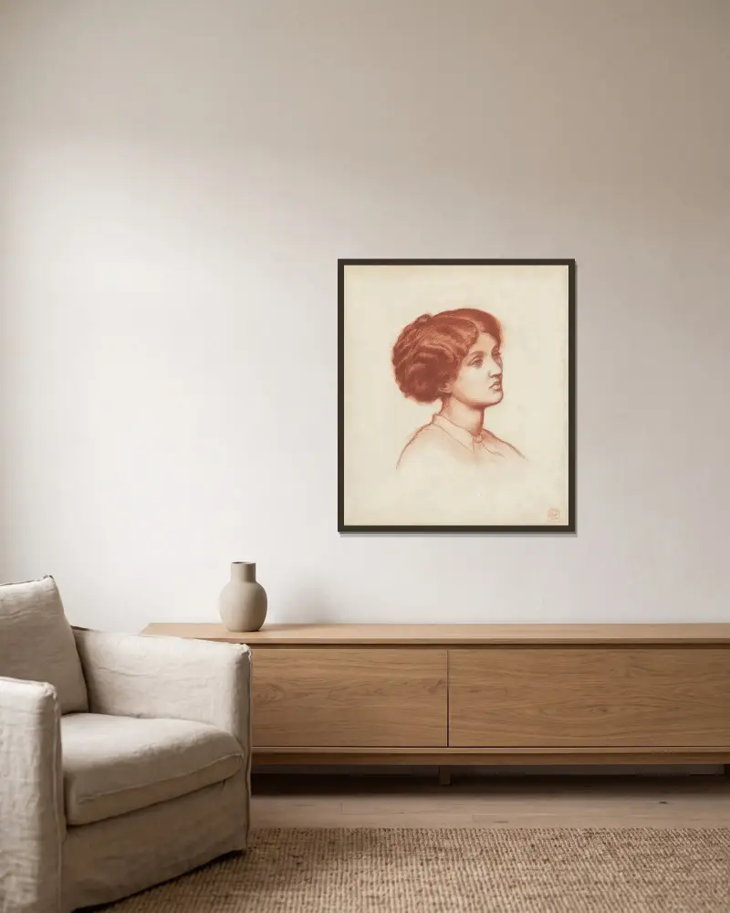 A study of Mrs Frederick Leyland, bust-length, for ‘Monna Rosa’ av Dante Gabriel Rossetti inramad på en vägg