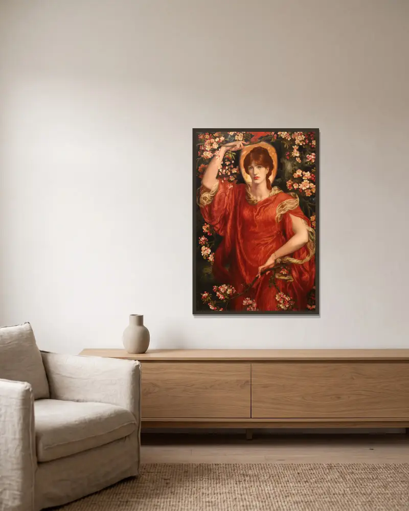 A Vision of Fiammetta av Dante Gabriel Rossetti inramad på en vägg