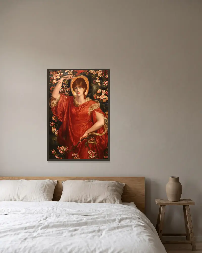 A Vision of Fiammetta av Dante Gabriel Rossetti inramad på en vägg