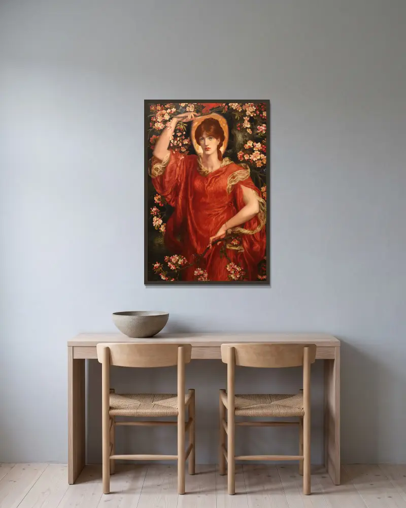 A Vision of Fiammetta av Dante Gabriel Rossetti inramad på en vägg