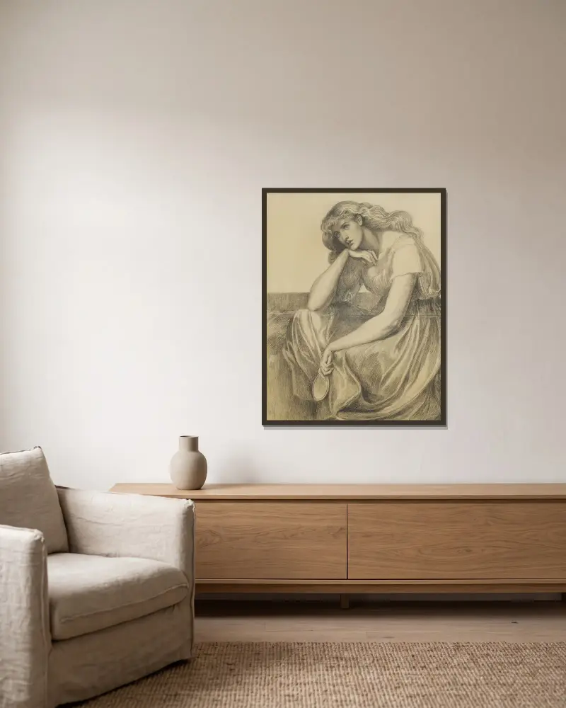 Desdemona’s Death Song – Drapery Study av Dante Gabriel Rossetti inramad på en vägg