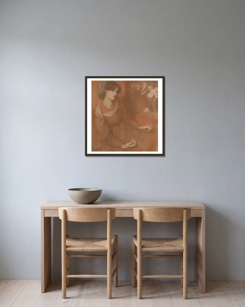 Jane Morris; Studie zu „Mariana“ von Dante Gabriel Rossetti gerahmt an einer Wand
