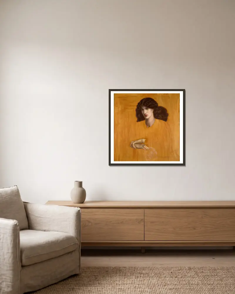 La Donna della Finestra (Fönstrets kvinna) av Dante Gabriel Rossetti inramad på en vägg