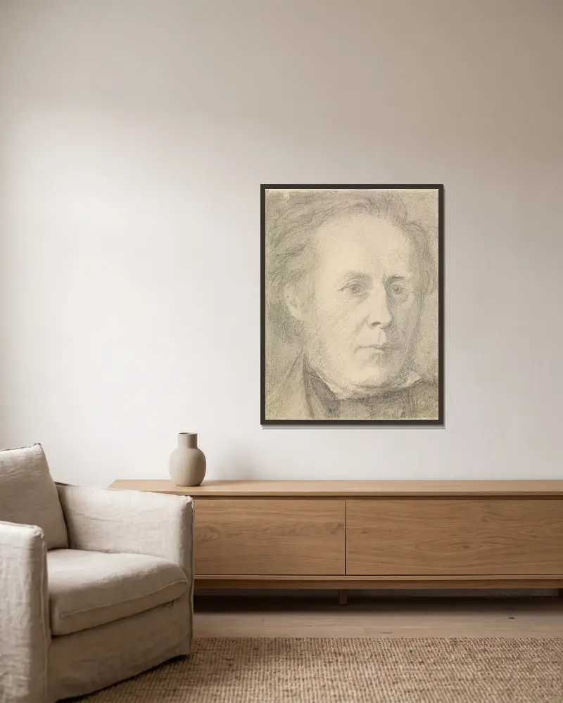 Portrait of Major Calder Campbell av Dante Gabriel Rossetti inramad på en vägg