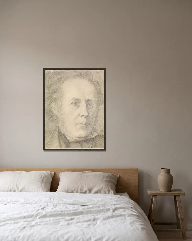 Portrait of Major Calder Campbell av Dante Gabriel Rossetti inramad på en vägg