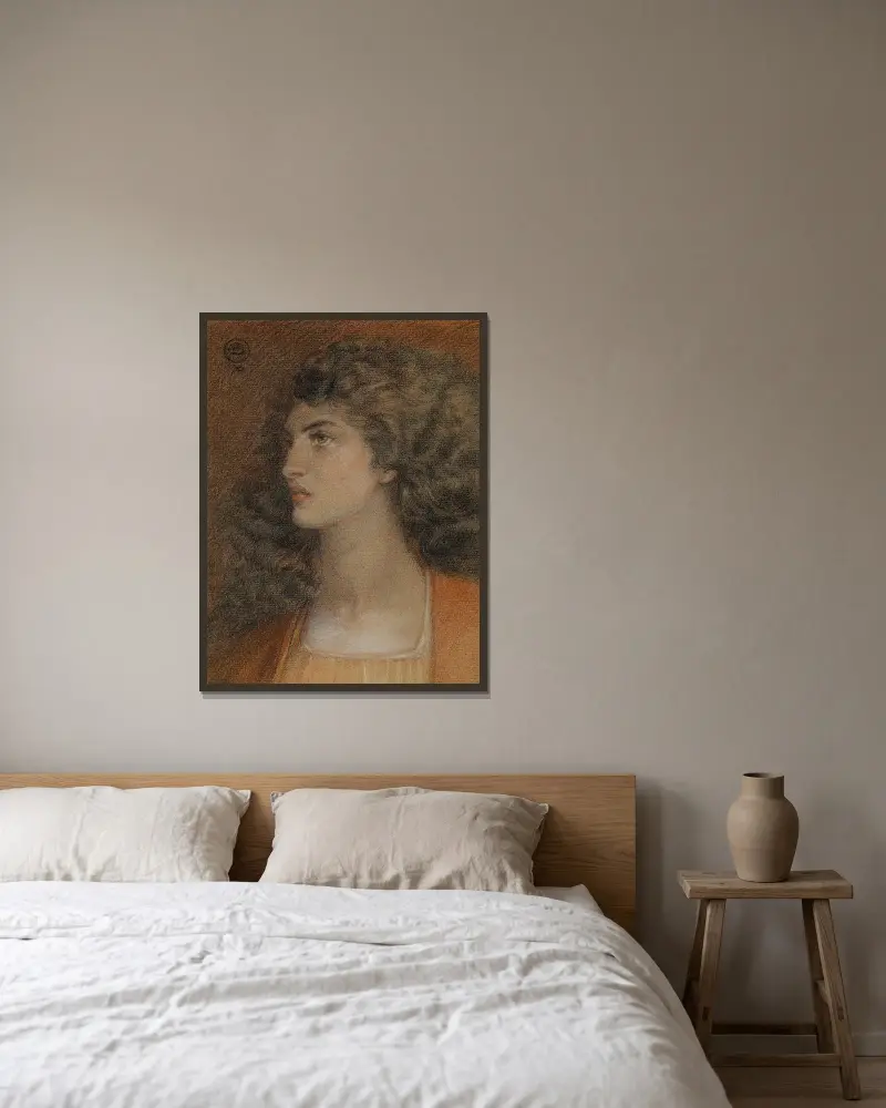 Portrait Of Miss Herbert av Dante Gabriel Rossetti inramad på en vägg
