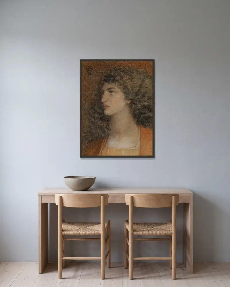 Portrait Of Miss Herbert av Dante Gabriel Rossetti inramad på en vägg
