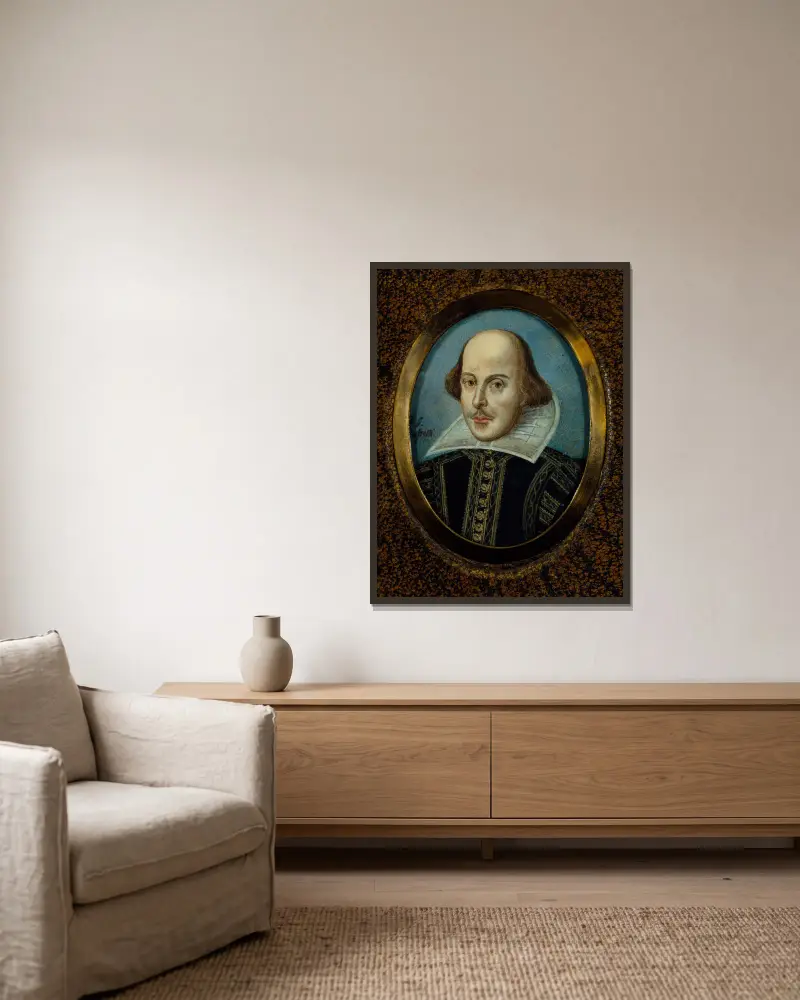 Portrait of Shakespeare av Dante Gabriel Rossetti inramad på en vägg