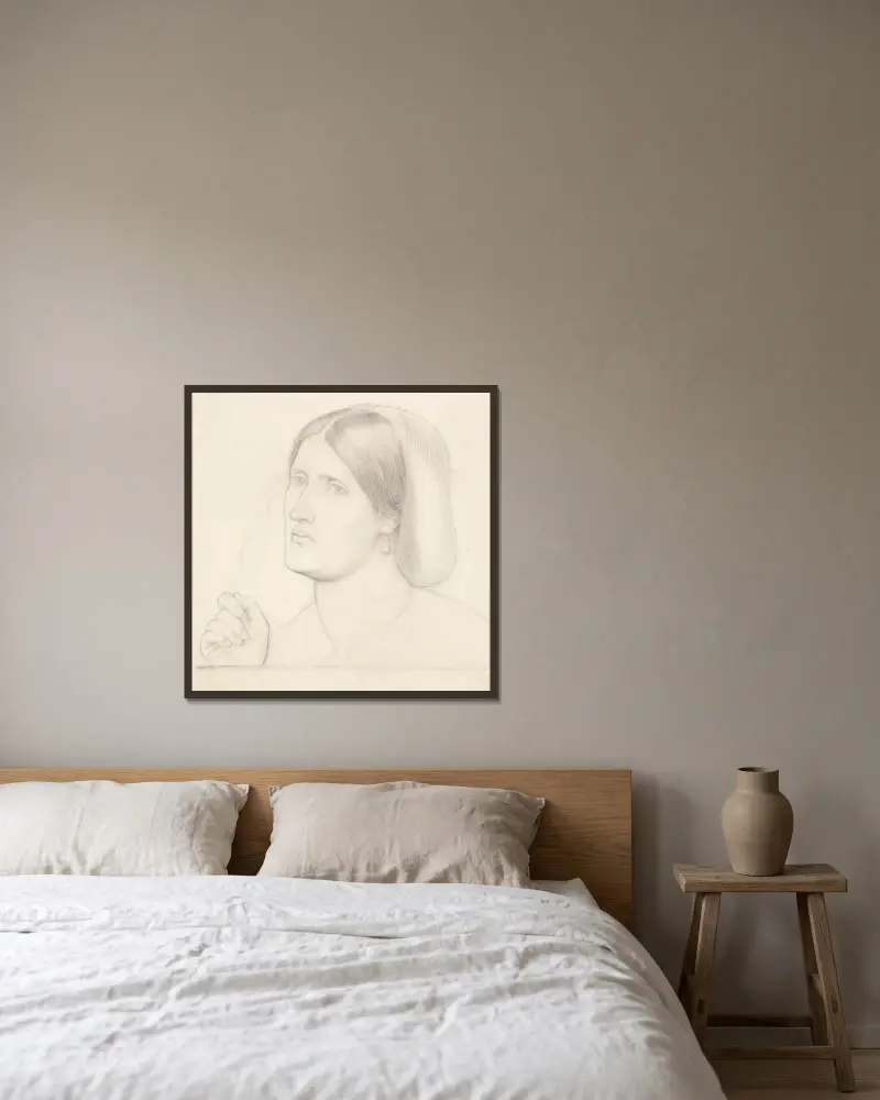 Regina Cordium – Study of Mrs Aldam Heaton av Dante Gabriel Rossetti inramad på en vägg