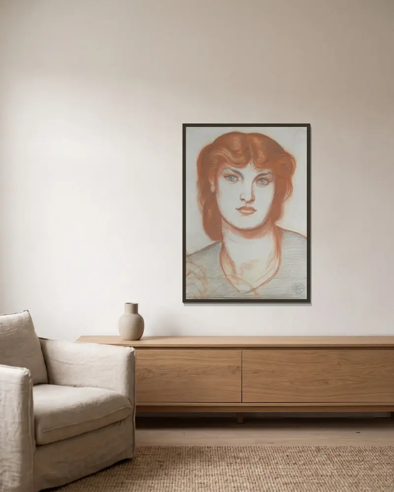 Studie von Alexa Wilding für Regina Cordium von Dante Gabriel Rossetti gerahmt an einer Wand