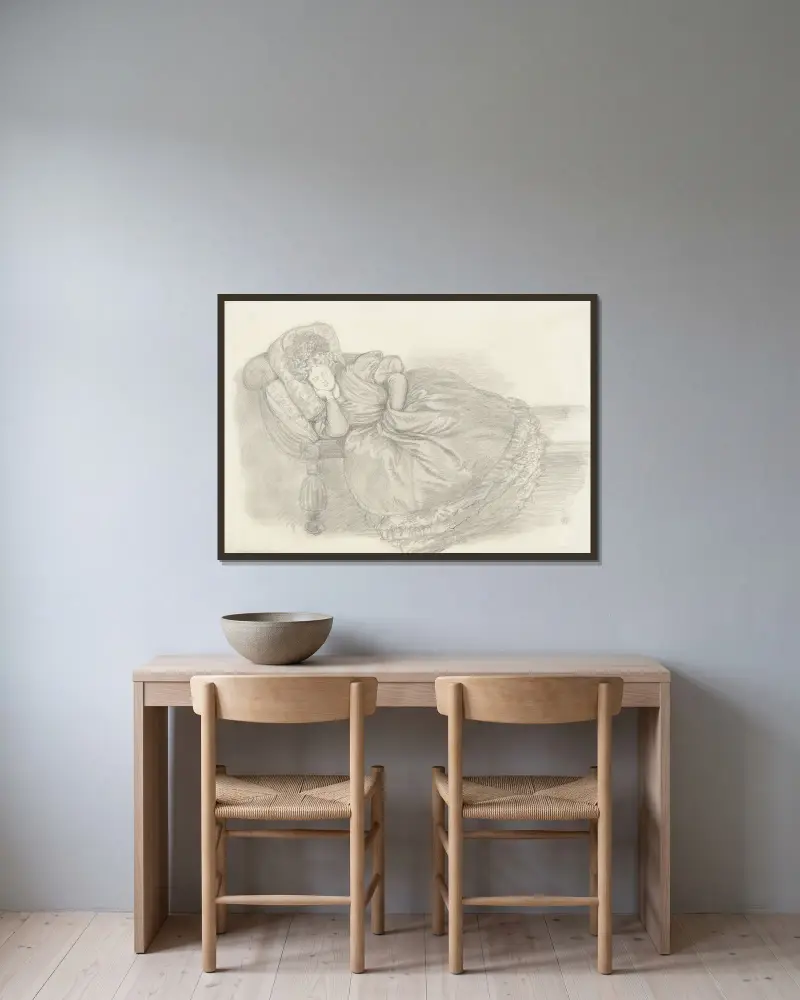 Study of Fanny Cornforth, asleep on a chaise-longue av Dante Gabriel Rossetti inramad på en vägg