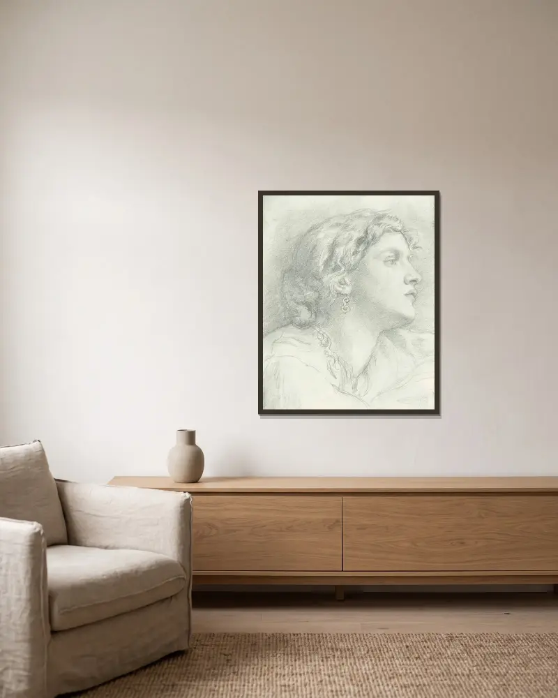 Studie von Fanny Cornforth von Dante Gabriel Rossetti gerahmt an einer Wand
