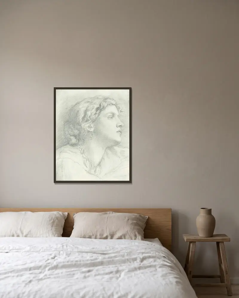 Studie von Fanny Cornforth von Dante Gabriel Rossetti gerahmt an einer Wand