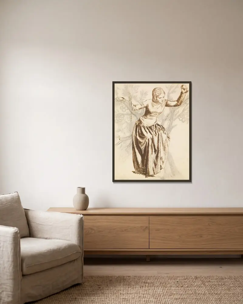 Studie von Guenevere, in einem Apfelbaum sitzend von Dante Gabriel Rossetti gerahmt an einer Wand