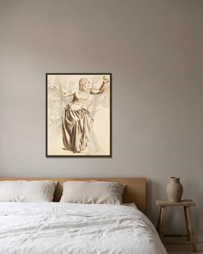 Studie von Guenevere, in einem Apfelbaum sitzend von Dante Gabriel Rossetti gerahmt an einer Wand