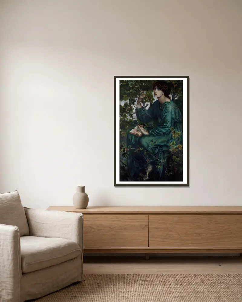 Der Tagtraum von Dante Gabriel Rossetti gerahmt an einer Wand
