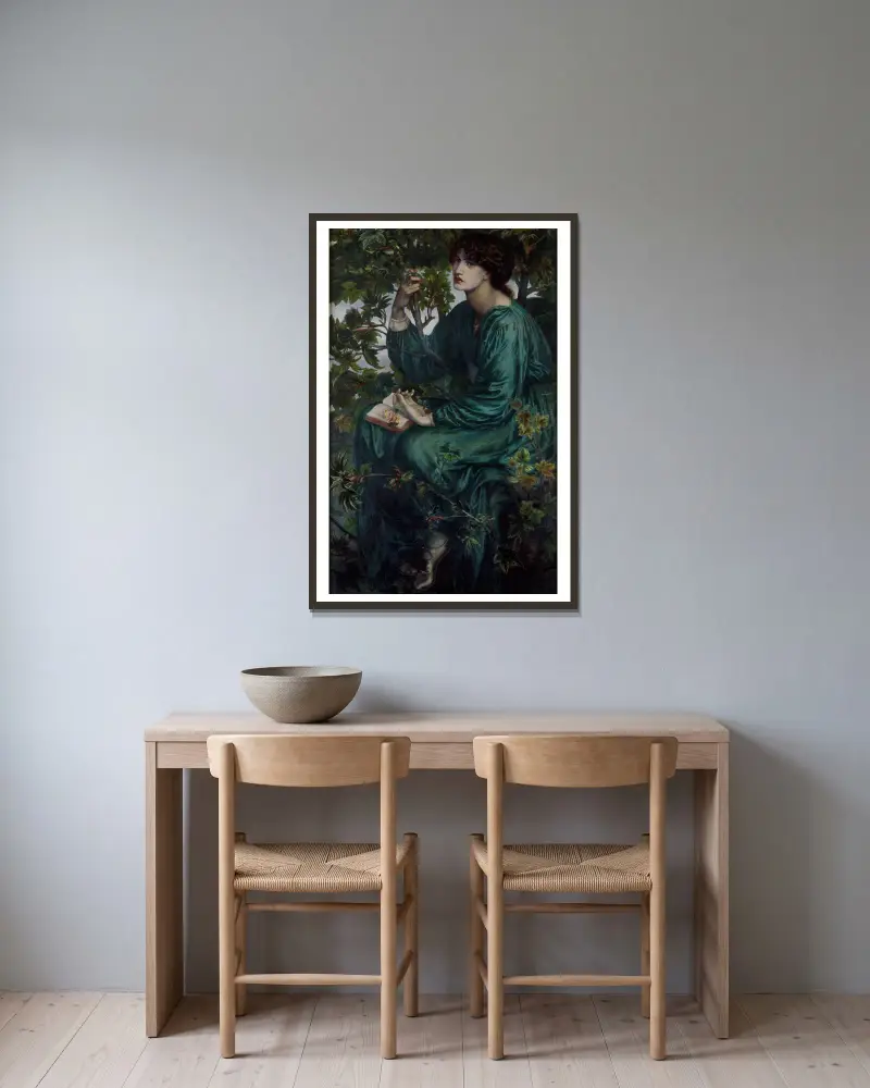 Der Tagtraum von Dante Gabriel Rossetti gerahmt an einer Wand