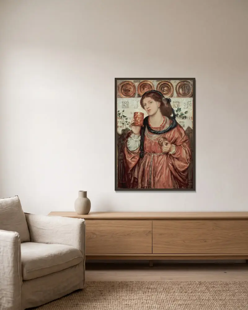 Kärleksbägaren, nr. 1, Dante Gabriel Rossetti v rámu na stěně