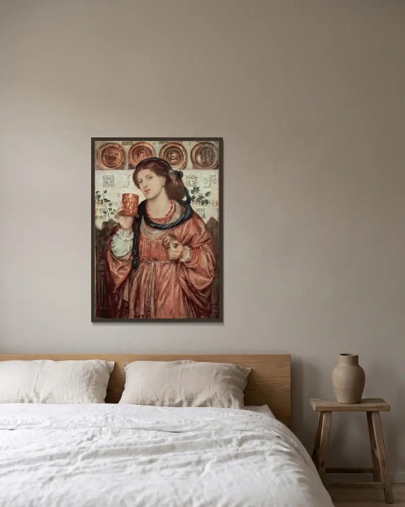 Kärleksbägaren, nr. 1, Dante Gabriel Rossetti v rámu na stěně