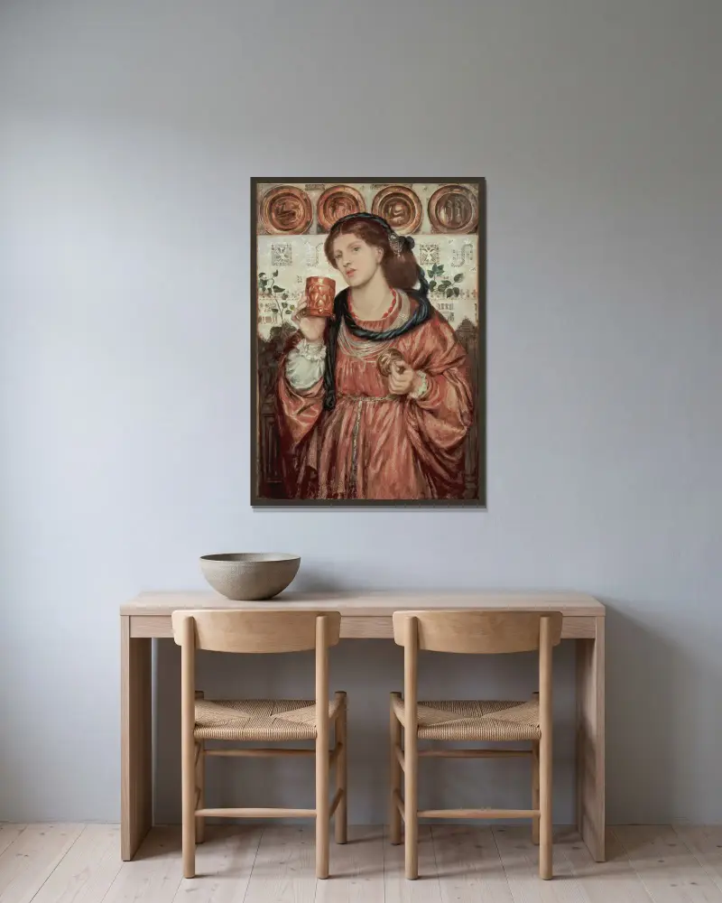 Kärleksbägaren, nr. 1, Dante Gabriel Rossetti v rámu na stěně