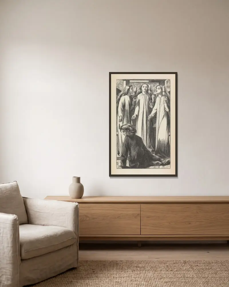 Der Musikmeister von Dante Gabriel Rossetti gerahmt an einer Wand
