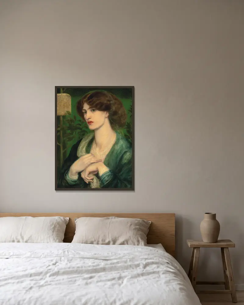 The Salutation Of Beatrice av Dante Gabriel Rossetti inramad på en vägg