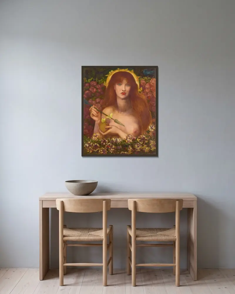 Venus Verticordia von Dante Gabriel Rossetti gerahmt an einer Wand