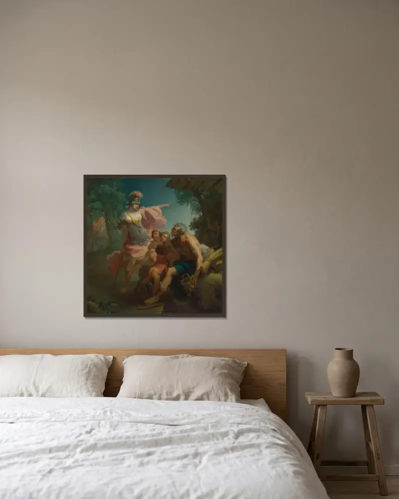 Erminia amongst the Shepherds av Gaetano Gandolfi inramad på en vägg