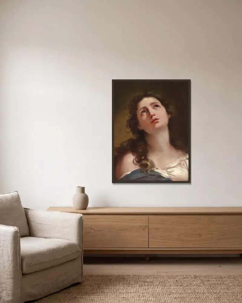 Kopf einer jungen Frau von Gaetano Gandolfi gerahmt an einer Wand