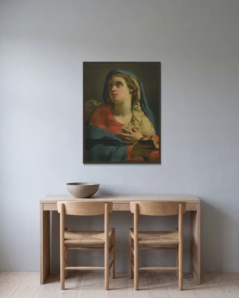 Madonna Annunciate av Gaetano Gandolfi inramad på en vägg