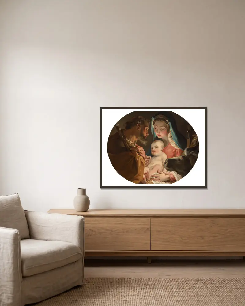 The Holy Family – nr 1 av Gaetano Gandolfi inramad på en vägg