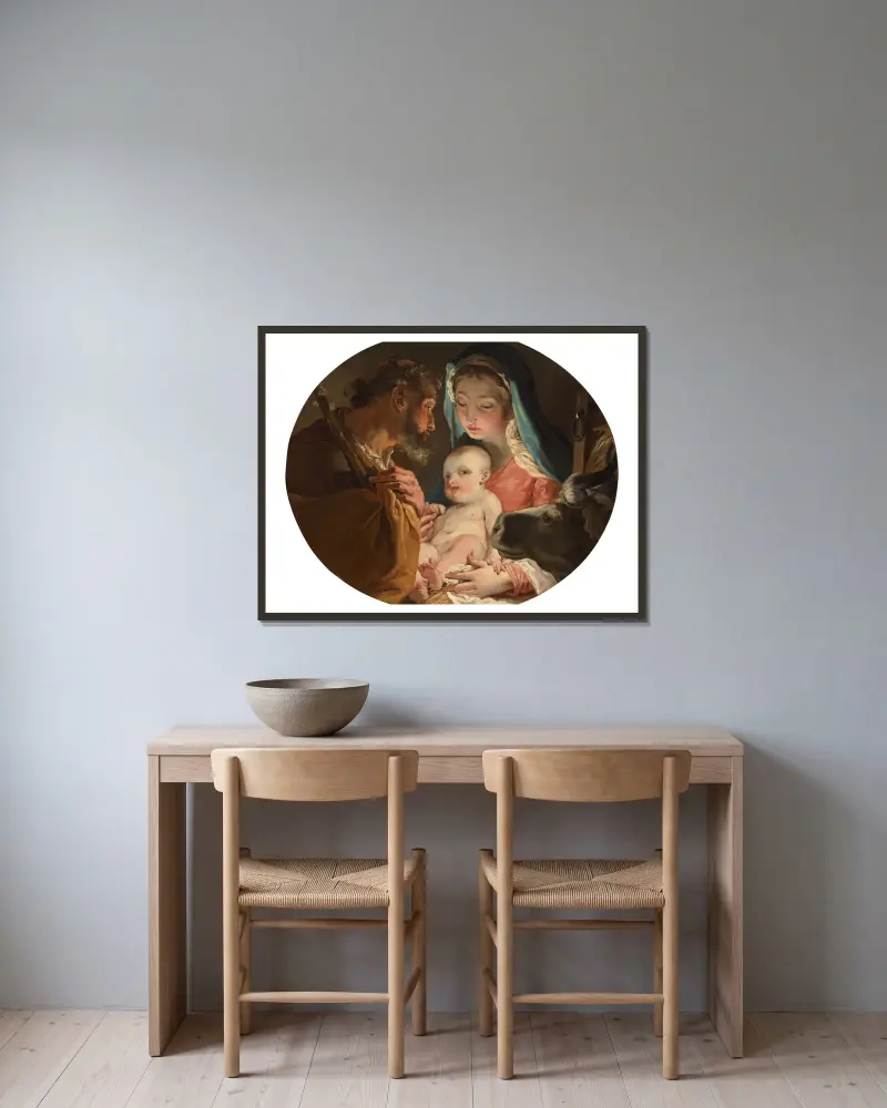 The Holy Family – nr 1 av Gaetano Gandolfi inramad på en vägg
